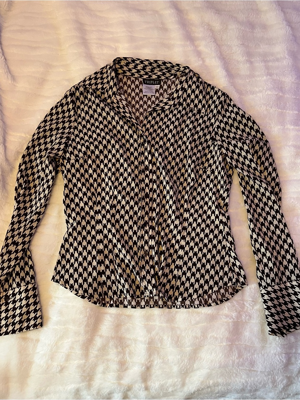 Houndstooth Vintage Dark Brown and White Button-Down Shirt